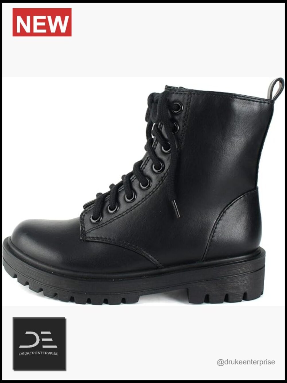 Lug Sole Combat Ankle Bootie Lace up with Side Zipper